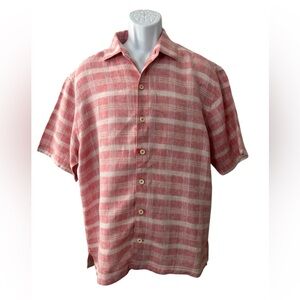 TOMMY BAHAMA Red/White Linen Short Sleeve Button Front Shirt Men's Size Large